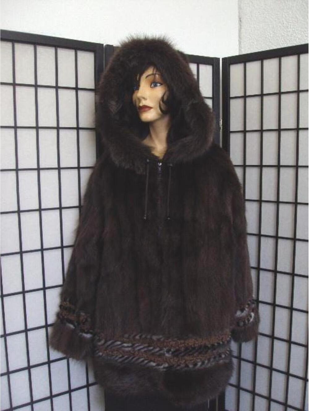 Brand New Muskrat Mink Fur Pullover Hoodie Jacket Woman Men Size 6-8 S-M